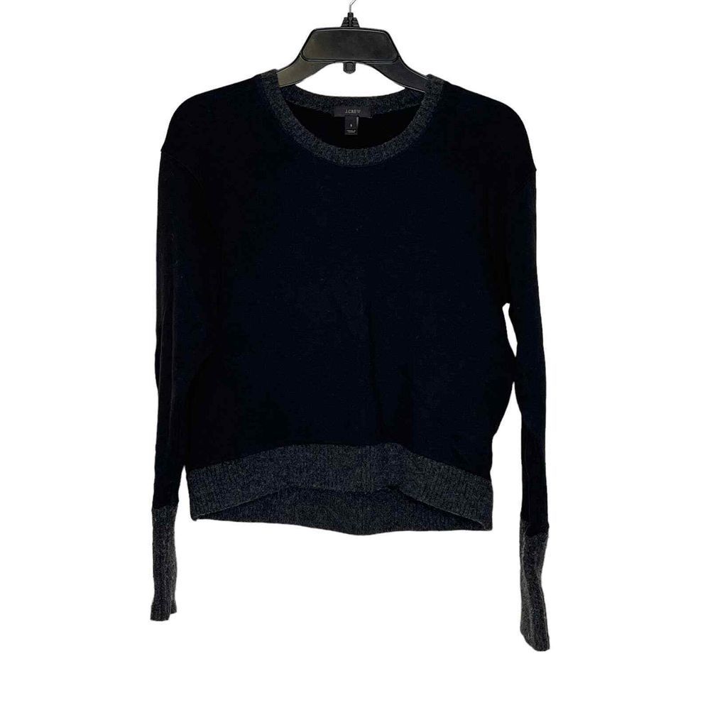 J. Crew Short Length Sweater Size Small Black Gray Cotton With‎ Wool Trim Womens